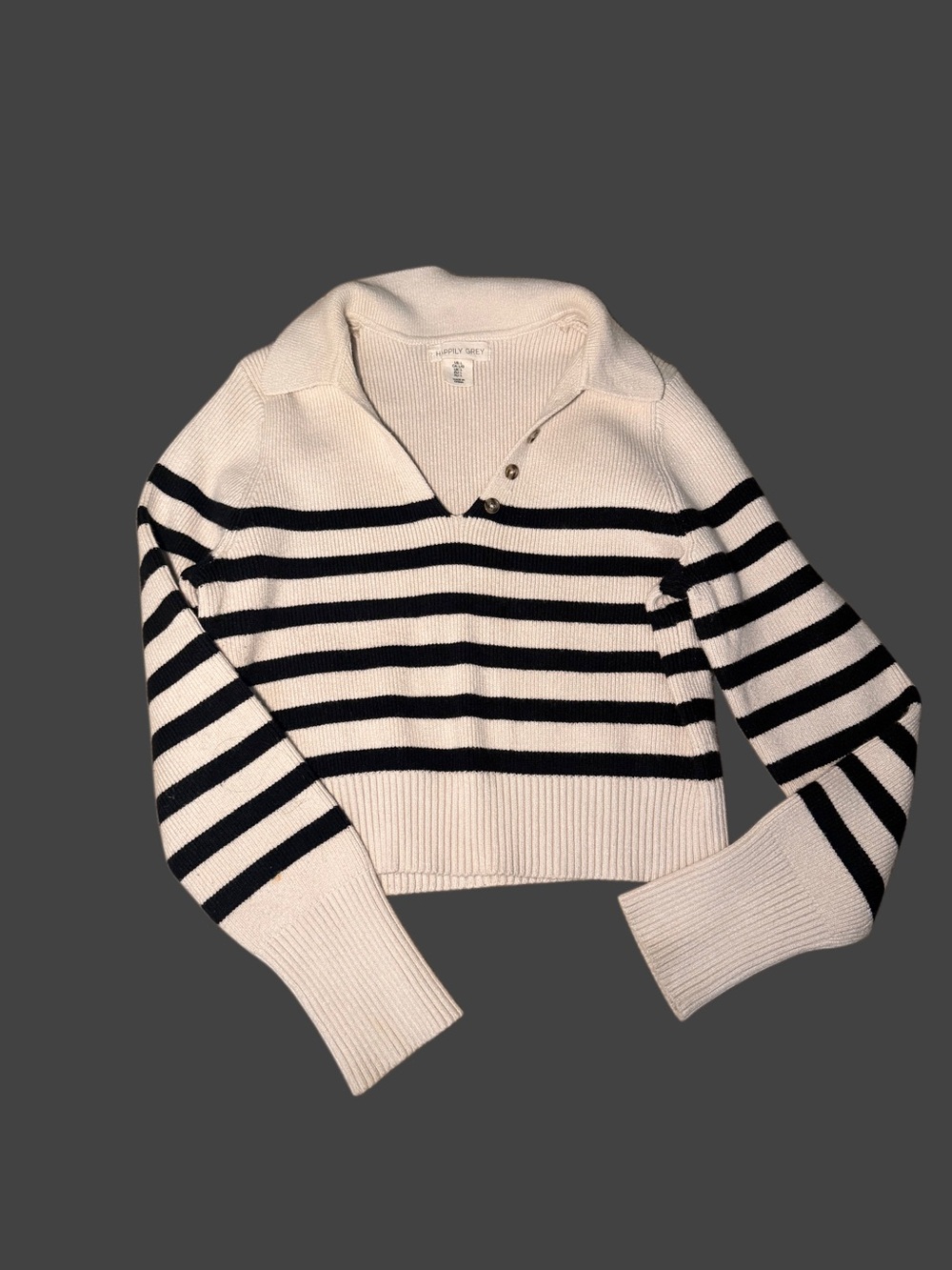 Happily Grey Striped Collared Sweater Pullover Black Cream Size L